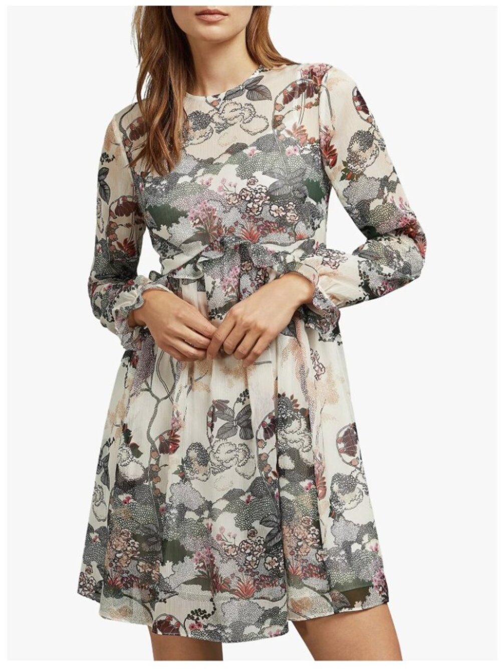 NWOT Ted Baker Remorra Willow ruffle detail long sleeved dress Sz 3 (US8)
